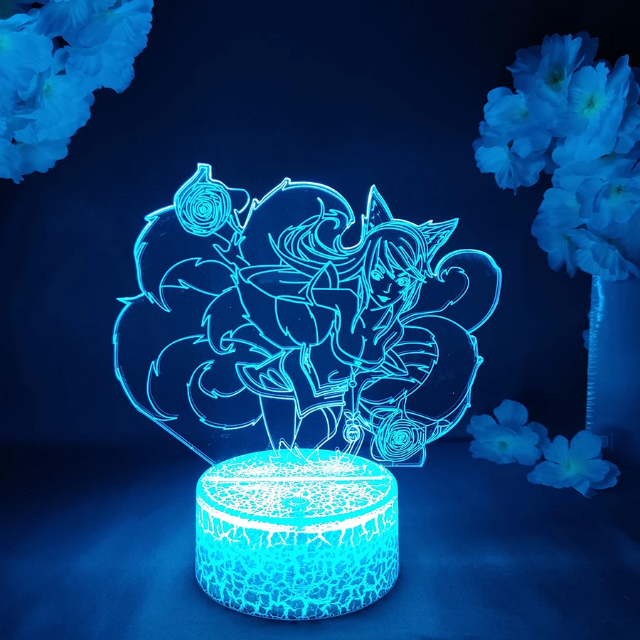 LOL League of Legends lampa do gier Ahri dziewięć ogoniasty Fox 3D Led RGB lampki nocne stół do pokoju do gier kolorowa dekoracja