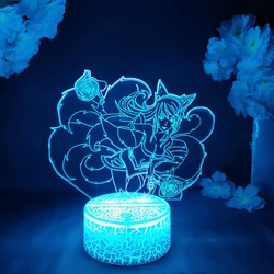 LOL League of Legends Game Lamp Ahri The Nine Tailed Fox 3D Led RGB Night Lights Gaming Room Table Colorful Decoration