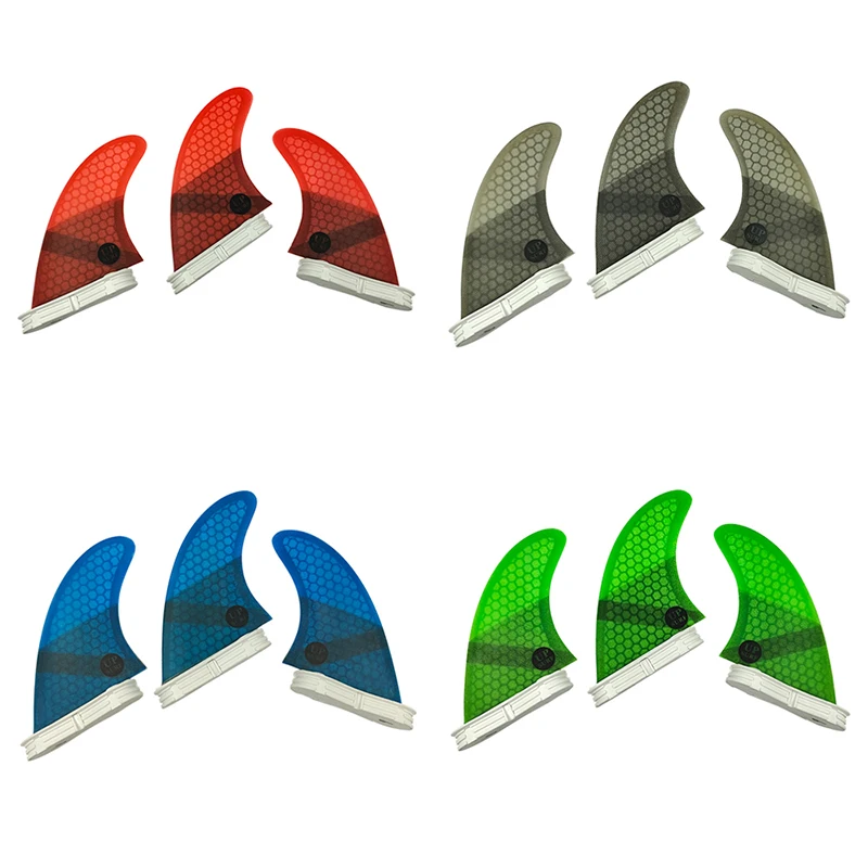 

upsurf fcs 2 fin Double Tabs 2 surfboard fins Honeycomb fiberglass surf fins Tri-fin set size M Blue/gray/green/red color