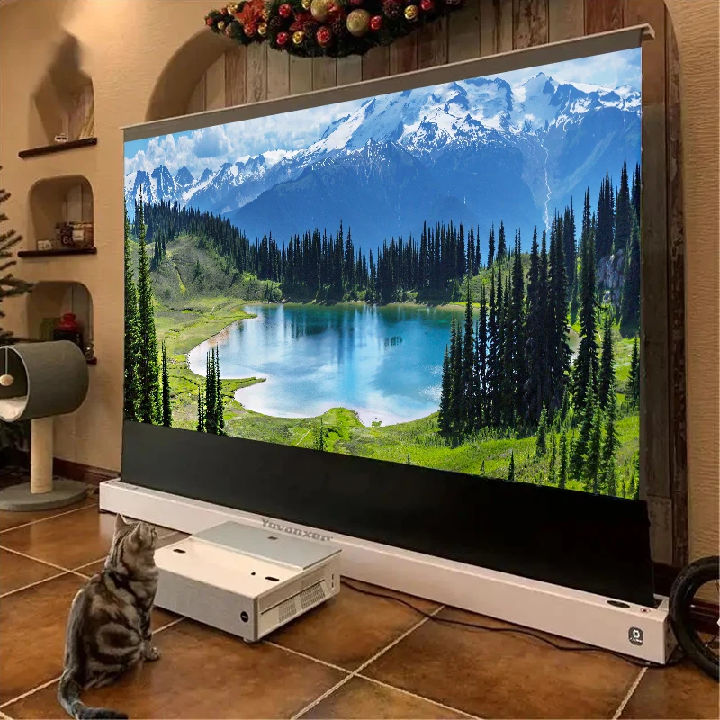 CLR Motorized Floor Rising Projection Screen 110 Inch 16:9 Ambient Light Rejecting ALR for Ultra Short Throw UST Projector 3D 8K