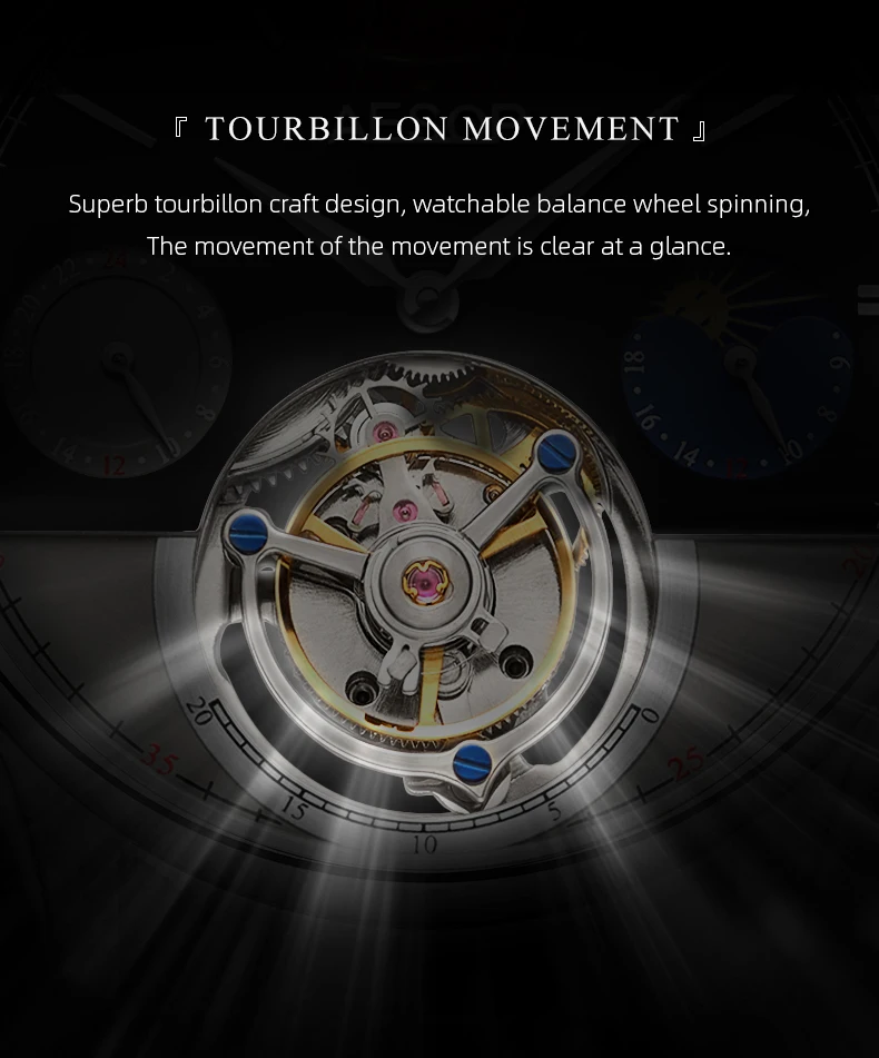 HOT SALE ！AESOP（manual 7023G） Tourbillon Mechanical Watch Lelaki Kulit Asli Sapphire Glass，Dial diameter42.5MM