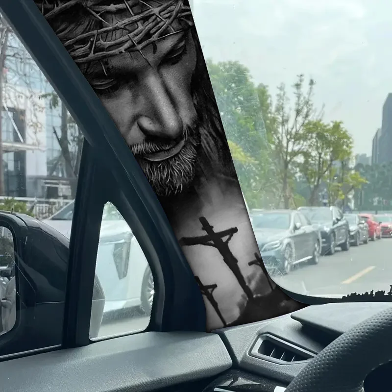 2‑Pack Self‑Adhesive Car Pillar Stickers - Jesus Theme Cross Design, Durable Polyester Material, Easy to Apply and Remove,