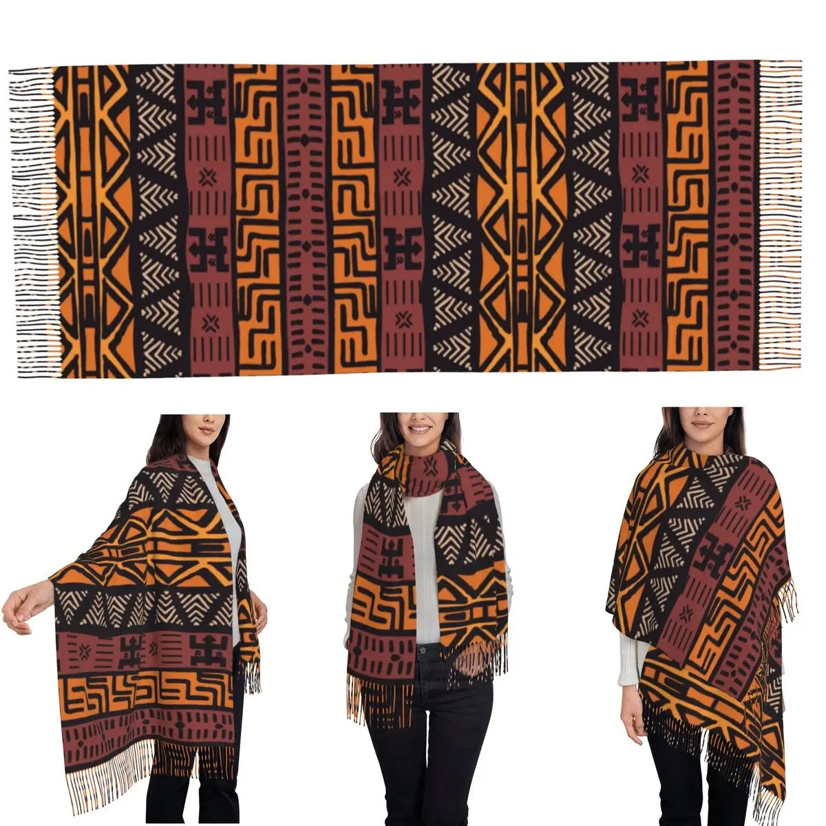 African Tribal Print Scarf Tassel Scarves for Women Soft Warm Shawls and Wraps Large Fall Winter Shawl Wrap
