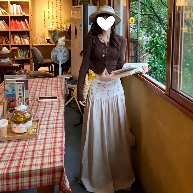 Vintage Diamond Midi Skirt Women Streetwear Black Low Waist Skirts Summer Ladies Vacation Korean Pink Design A Line Faldas New
