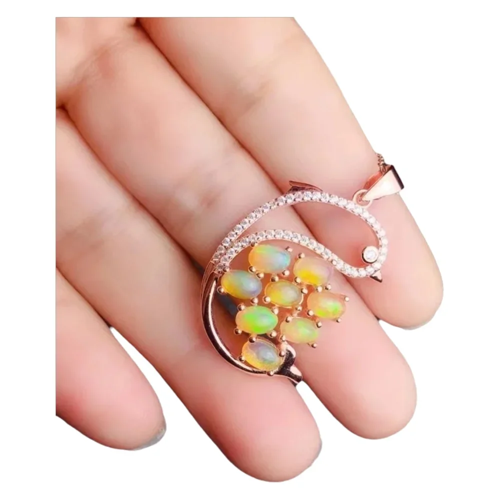 

KJJEAXCMY-925 Sterling Silver Inlaid Natural Opal Necklace Women, Fresh Lovely dolphin Gem Pendant, Chain Support, Fine Jewelry