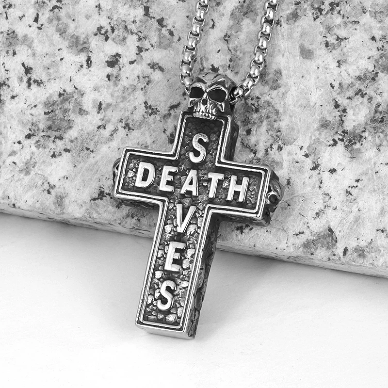 Dropshipping Cool Mens Stainless Steel Cross Necklace Skull Pendant Retro Gothic Punk Style Monster Skull Jewelry Gift