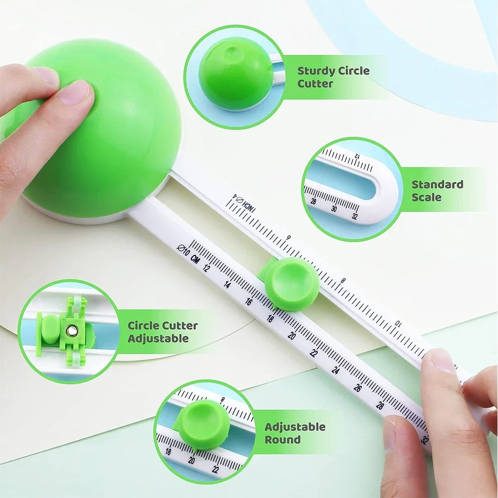 سكين تقطيع دائري مع بوصلة ، قواطع قصاصات ، ورق دائري ، بطاقات ، خليط ، بوصلة ، سكرابوكينغ