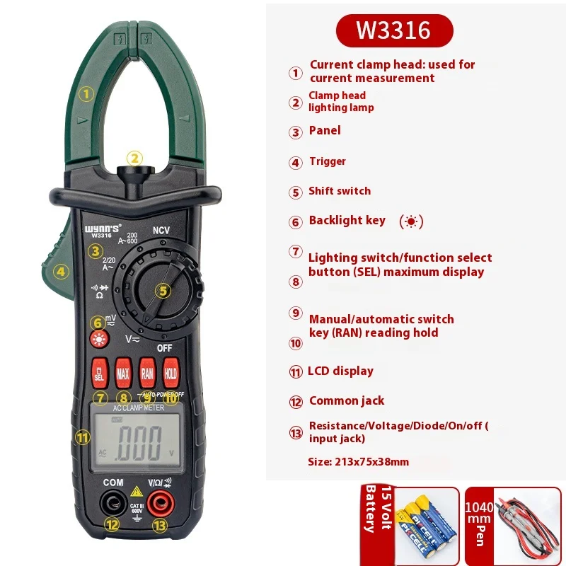 Digitales Zangenmessgerät, 4000 Zählungen, Amperemeter, Spannung, Multimeter, Wechselstrom, Tester, Auto-Testkapazität, NCV, Ohmmer-Werkzeuge