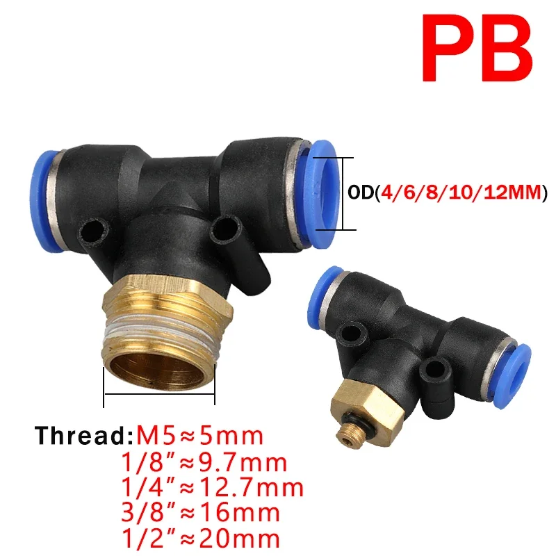 5Pcs Pneumatic Air Connector Fitting PC PCF SL PB PX PL 10mm 12mm 14mm 16 Thread M5 3/4" 1 2 way Hose FittingsQuick Connectors