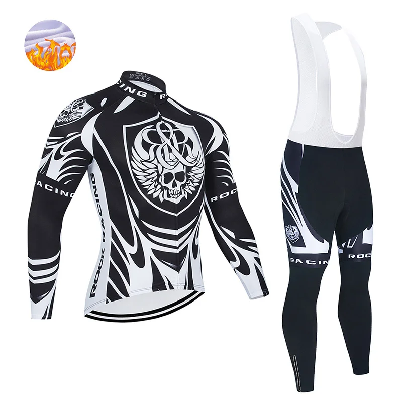 2023 ROCK RACING Winter Cycling Team Jersey Bib Set Bicycle Clothing Ropa Ciclismo Winter Thermal Fleece Men\'s Long Cycling Wear