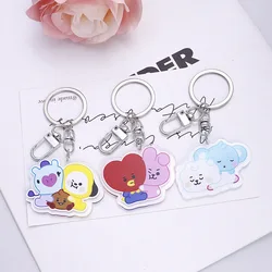 Nowy 3 sztuk/zestaw Cartoon Bt21 brelok do kluczy Kawaii przezroczysty akrylowy dwustronny akcesoria plecak wisiorek prezent urodzinowy