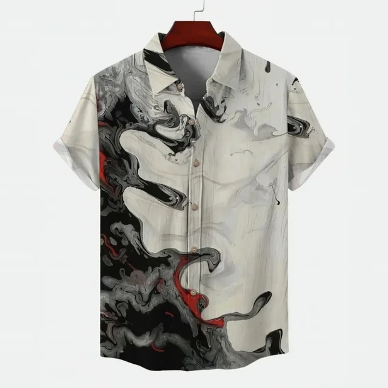 Hawaiian Men's Shirt Cloud Graphic Short-Sleeved Printed Tee Loose Button Lapel Shirts Seaside Party Clothing Oversized Men Tops