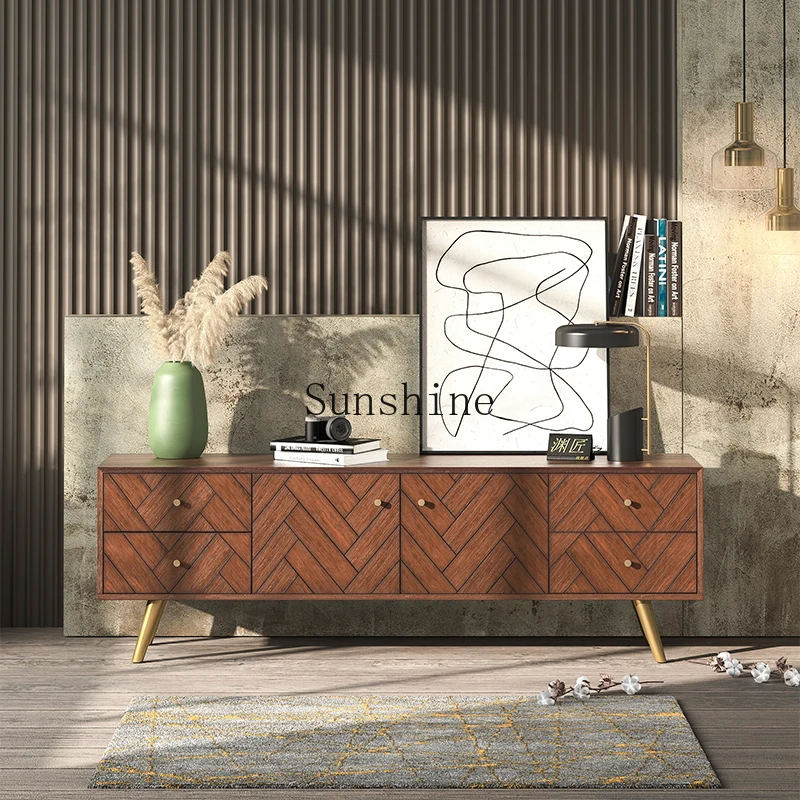 

Solid wood TV cabinet household small apartment modern simple coffee table combination living room light luxury Nordic