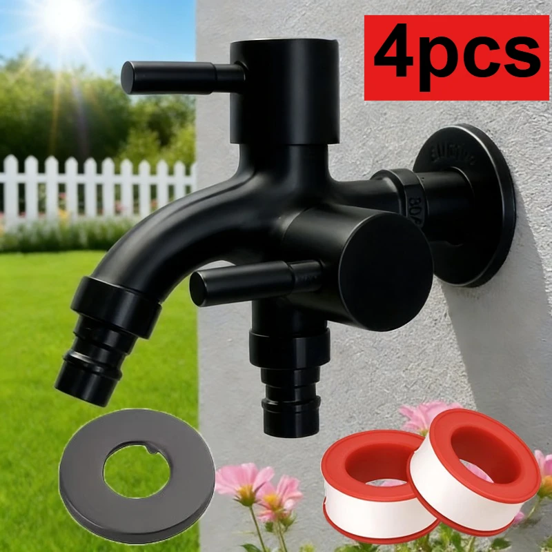 Household Faucets A Set Of Four Heavy-Duty Zinc Alloy Double-Headed Faucets With Separate Hot And Cold Controls - Rust-Resistant