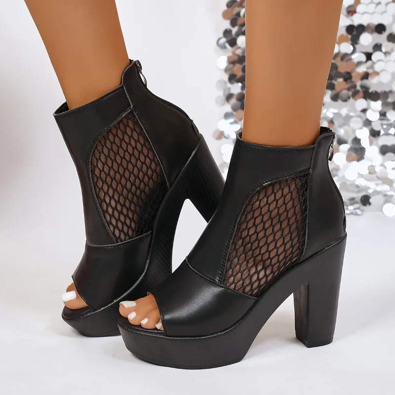 

Женские летние босоножки-гладиаторы с вырезами и кружевом из мягкой кожи, на массивном каблуке, с открытым носком, сексуальные ботильоны, коллекция 2026