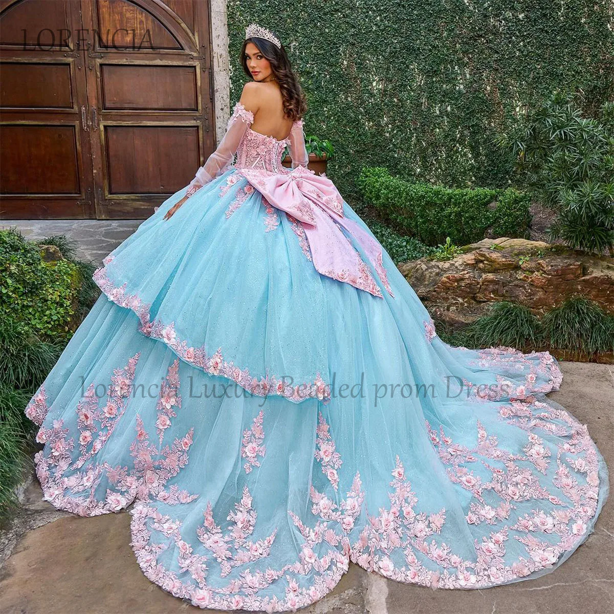 Elegant 2024 Mexican Quinceanera Dress 3D Flowers Sweet 16 15 Ball Gowns Off Shoulder Applique Beaded Corset Vestidos De XV Anos