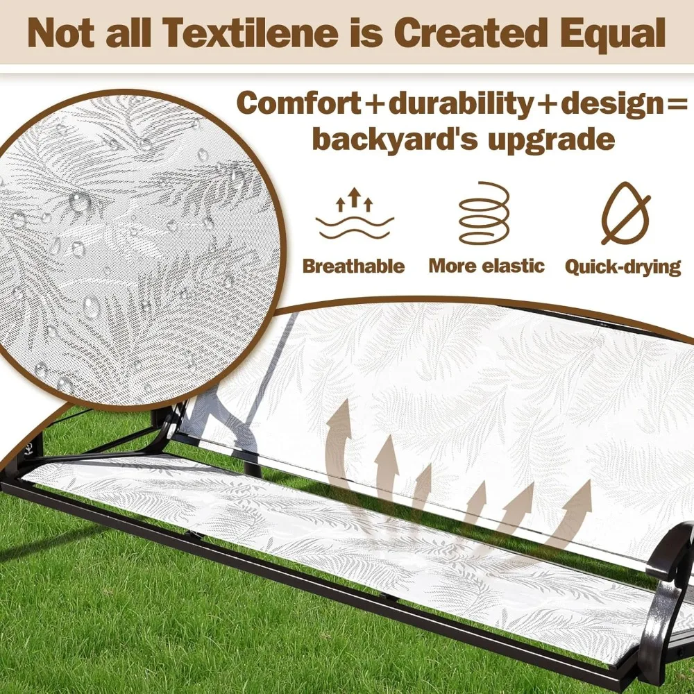 

3 Person Patio Swing Outdoor Swing for Adults with Adjustable Canopy &Upgraded Cup Holders Textilene Fabric Porch, Customized