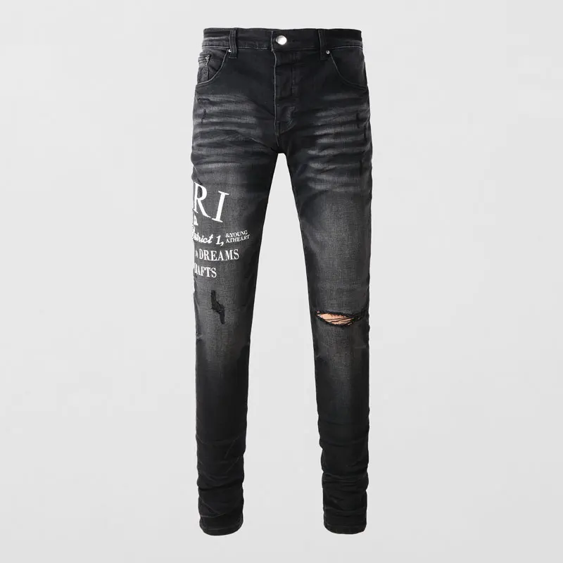 

Fashionable new men's jeans stretch slim fit retro black jeans designer high street hip-hop brand high-quality pants hombre