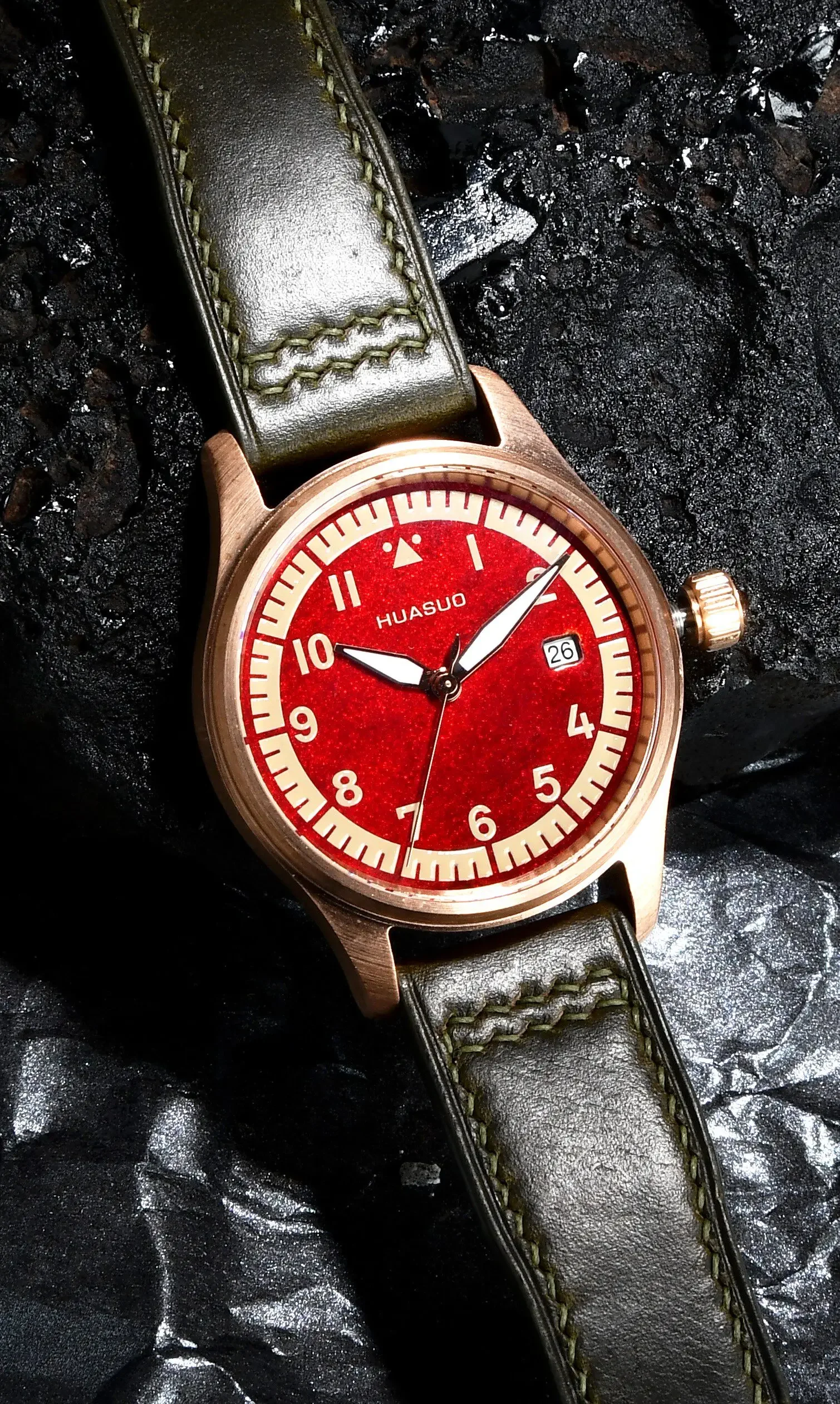 HUASUO Flight Series Tin Bronze Case Large Lacquer Craft Dial Japanese Movement Super Luminous Machinery