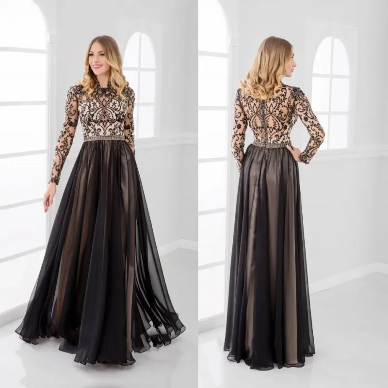 Vintage Long Sleeve Beaded Mother Of The Bride Dresses Floor Length Lace Cheap Plus Size Mothers Wedding Guest Dress