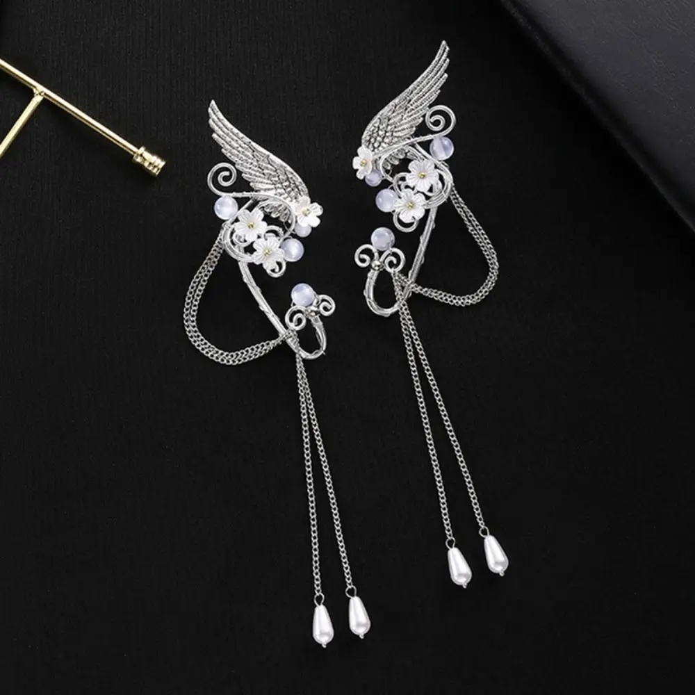 Left Ear Right Ear Alloy Elf Ear Clip Crystal Hollow Out Long Tassel Earrings No Piercing Jewelry Accessories Ear Hook Halloween