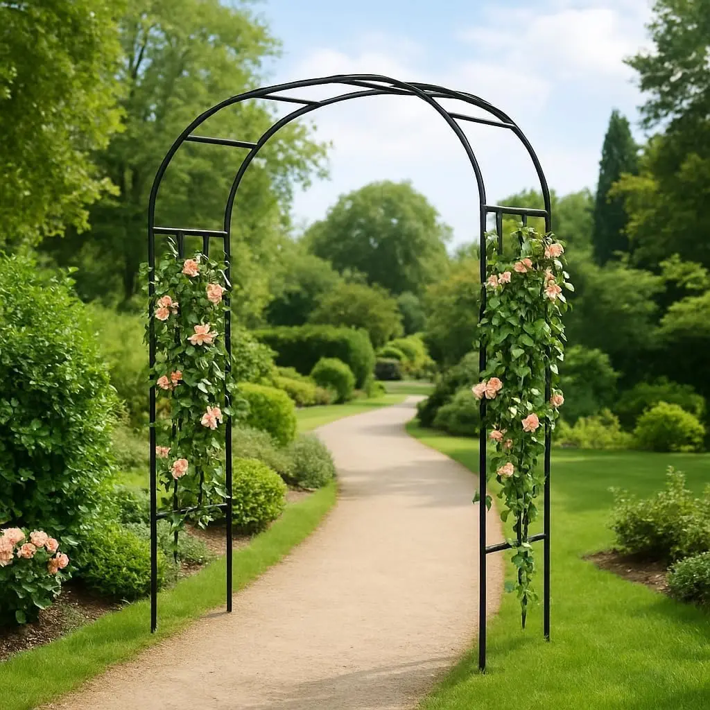 Heavy Duty Steel Garden Arch Arbor Trellis - Weather-Resistant Black Archway for Climbing Plants, Wedding Ceremony,, Customized