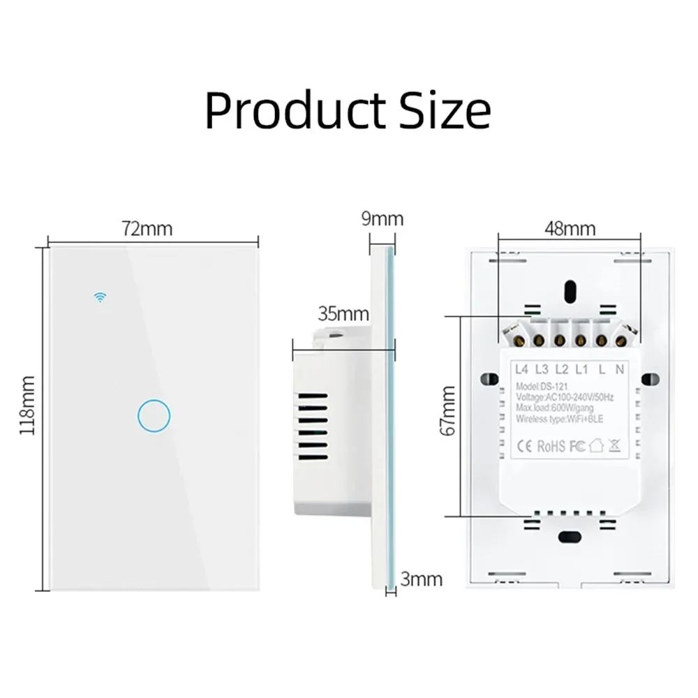 Melery Smart WiFi Tuya.Light Switch Touch Sensor Glass Panel with/without Neutral Wire US,by Alexa Google Home 1/2/3/4 Gang