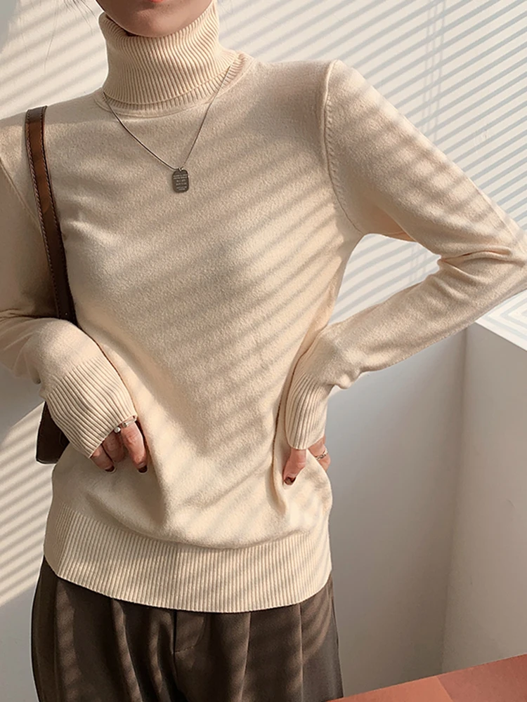 Pullovers Turtleneck Sweater for Women Long Sleeve White Black Soft Female Jumper Clothing 2022 Autumn Winter Knitted Sweater