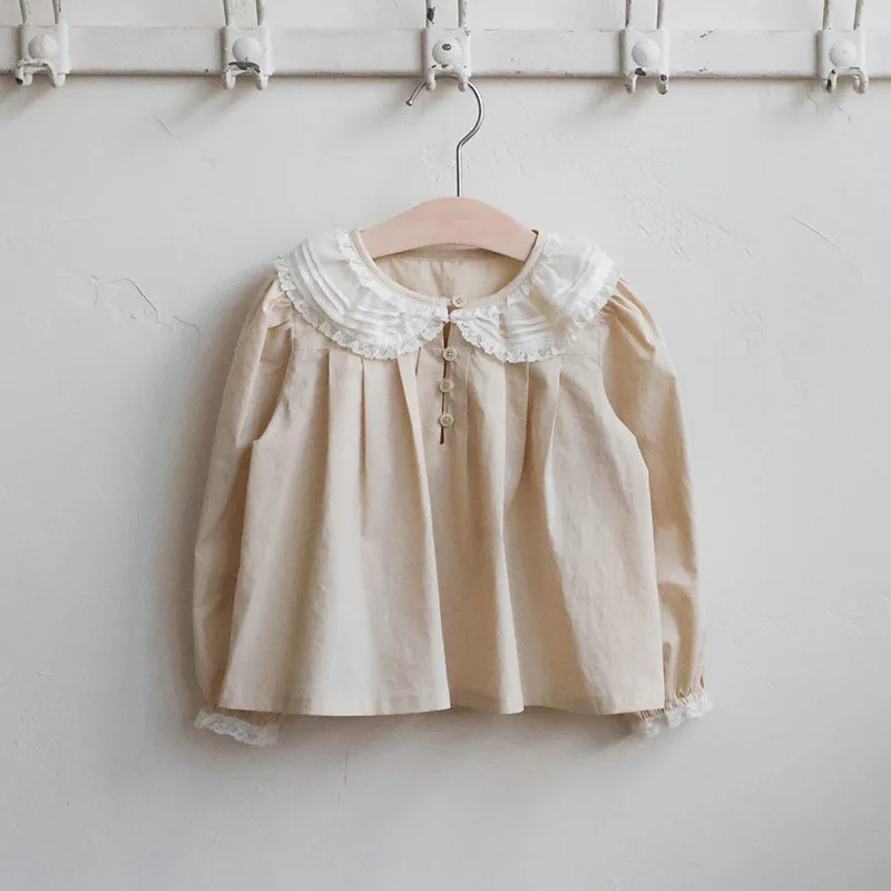 2025Autumn New Strawberry Shan Korean Style Children's Girl Fashionable Lace Doll Collar Long Sleeve Shirt