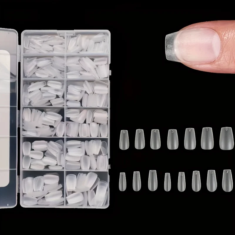 Doos met 600 korte amandelnageltips - Verbeterde matte gelnagelstickers Geen vijl nodig, vooraf gevormde volledige dekking Korte amandelnagel Transparant acryl Valse nageltips voor losweken