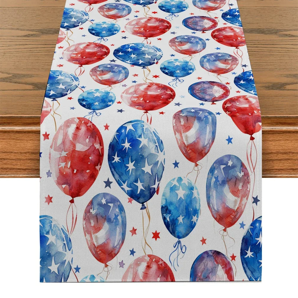 Independence Day Holiday Tablecloth Balloon Gift Box Star Table Runner Decoration Table Runner Home Coffee Table Decoration