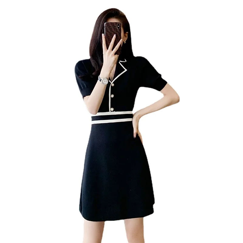 

Женское трикотажное платье с коротким рукавом, элегантное классическое платье из вискозы, офисный стиль, лето 2024