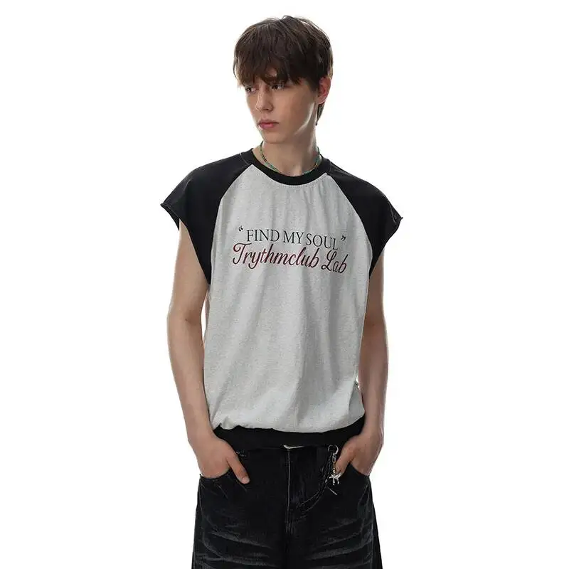 LUZHEN 2026 Summer Letter Printed Color Contrast Straight Sleeve T-shirts Men's Trendy High Quality Pure Cotton Clothes JY7690
