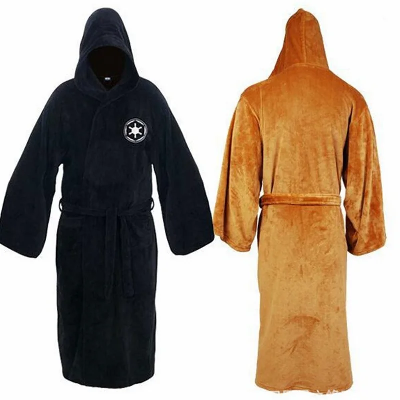 Pijama de flanela térmica engrossado masculino, anime de cor sólida, guerreiros do império, camisola comprida, roupão de banho com capuz, outono e