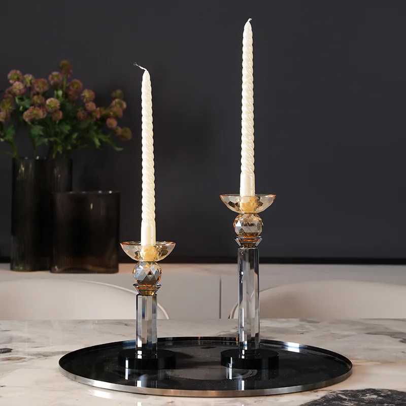 European Light Luxury K9 Crystal Glass Candle Holder Light Dinner Wedding Romantic Atmosphere Arrangement Props