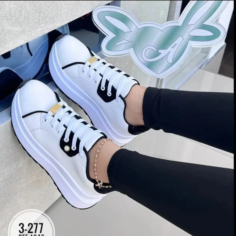 Sepatu kets wanita ukuran 43, sepatu Sneakers sol datar kasual nyaman untuk Platform selop musim gugur 2024