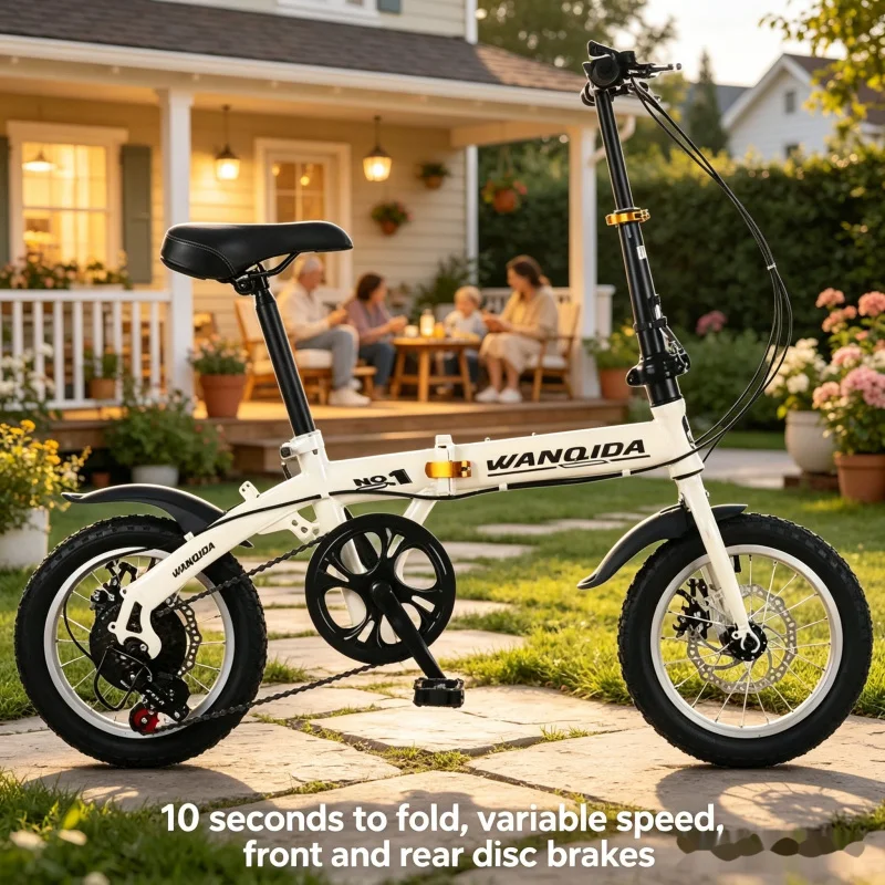 New 12 14 Inch Mini Folding Bike 7 Speed Disc Brake White Portable Ultra Light Commuter Bicycle for Adult Men Women Students Urb - view 3