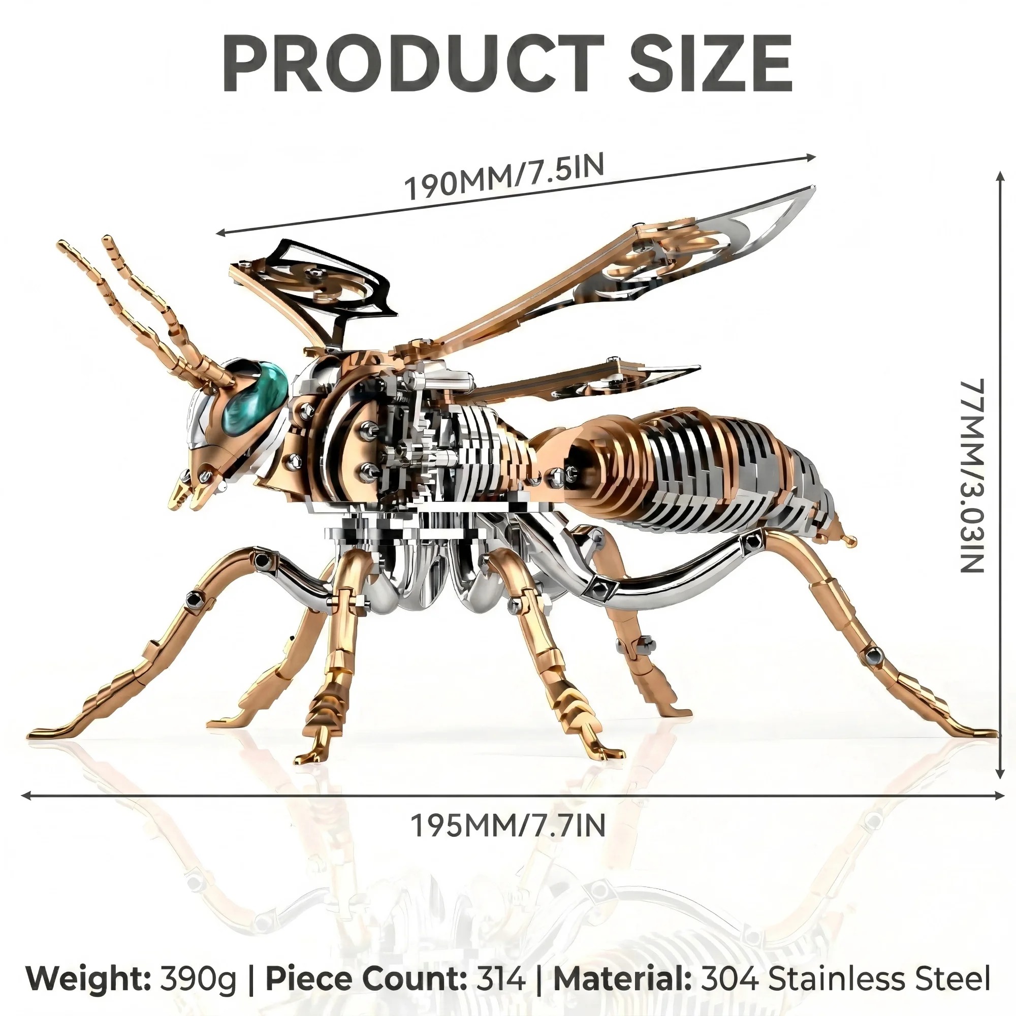 Metal Bee Model Kit - 3D Stainless Steel Mechanical Insect Puzzle for Adults - Premium Tabletop Art & Stress Relief Gift