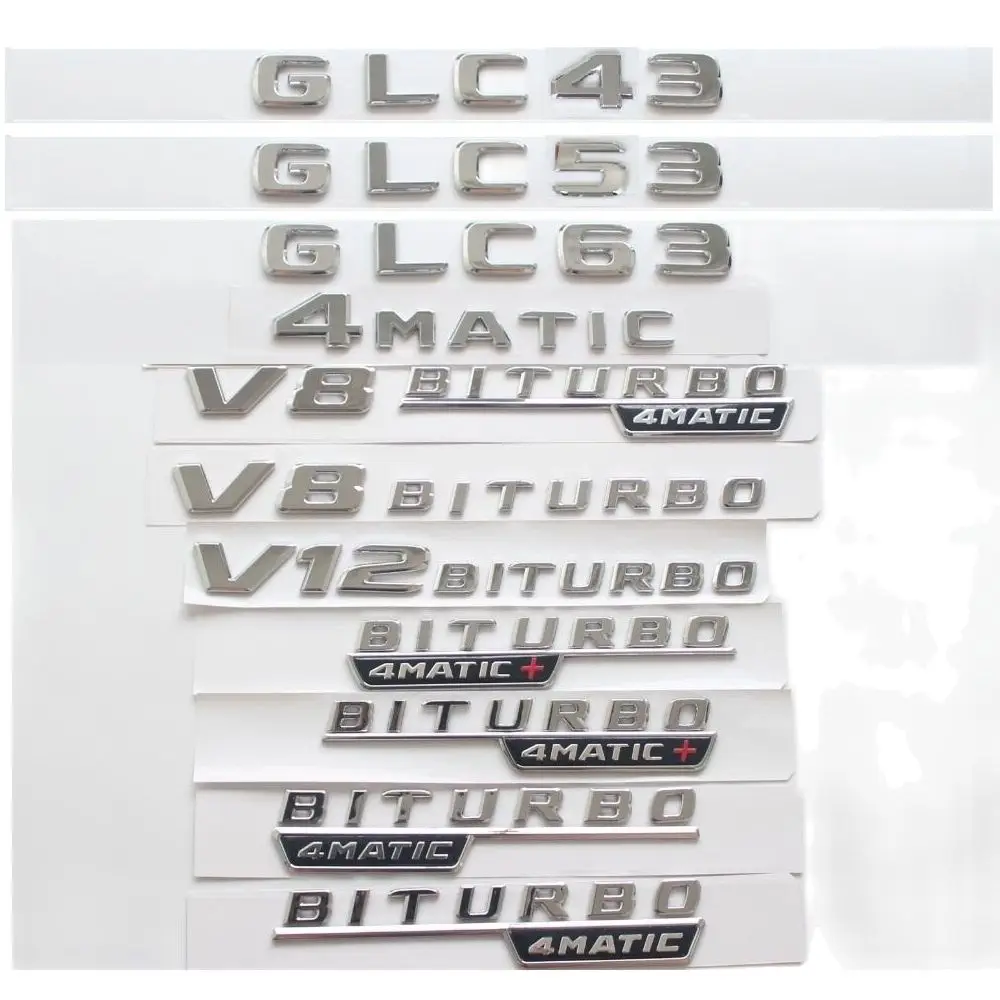 

Chrome Letters GLC43 GLC63 Symbols V8 V12 BITURBO 4MATIC Sticker for Benz AMG W166 C292 Trunk Fender Emblems