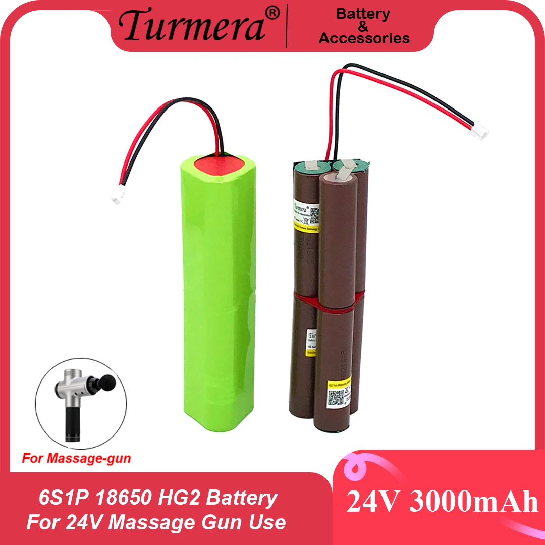 

Turmera 6S1P 24V 3000mAh HG2 3400mAh NCR18650B Rechargeable Lithium Battery for Massage Gun Muscle Massage Replace Batteries Use