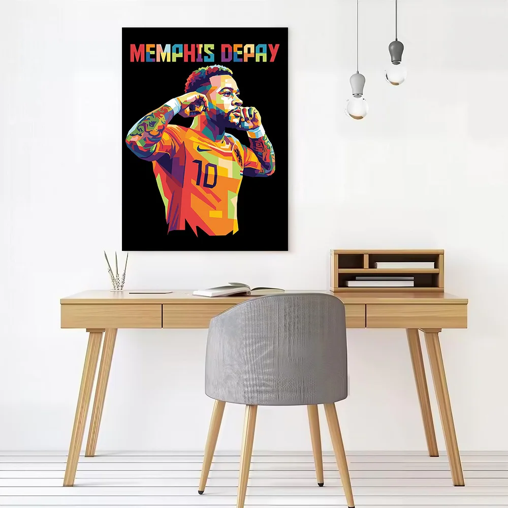 Memphis Depay Pop Art Portrait Printed Canvas Poster Personalized High Quality Wall Art Paintings for Home Decor Living Room