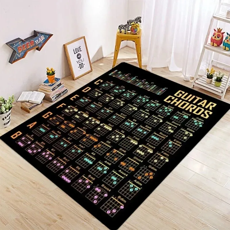 Exquisite 3D Guitar Carpet Chords Chart Music Rug for Bedroom Living Room Home Sofa Children Game Large Floor Mat Decoration ins