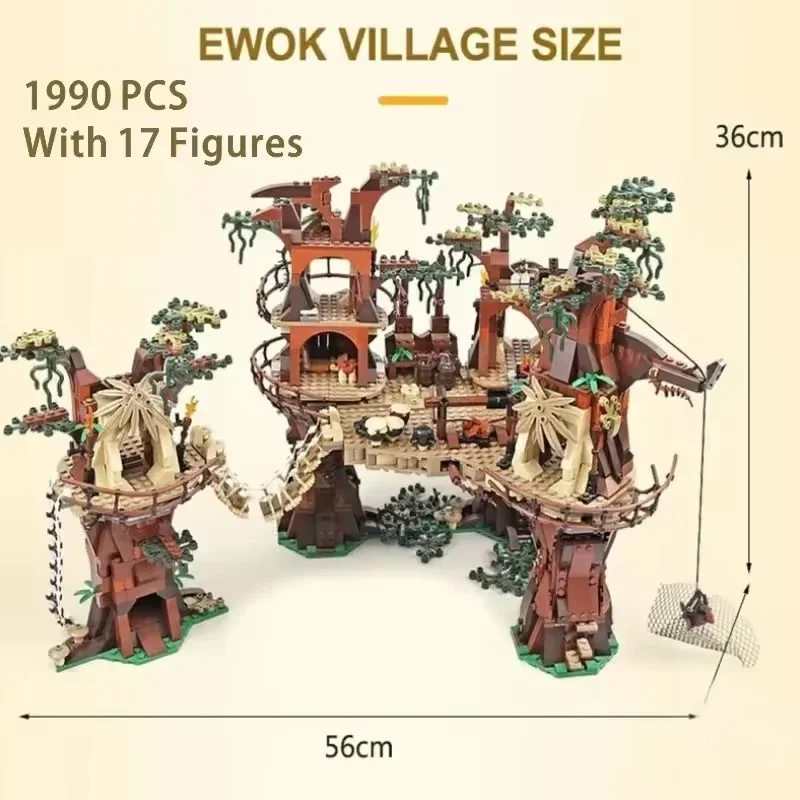 

В наличии, 1990 шт., строительные блоки, совместимые с Деревня Ewok, Moc Star, игрушки-головоломки, кирпичи 10236 05047, рождественский подарок