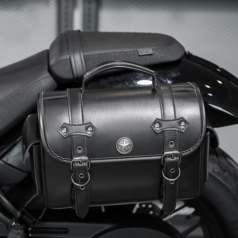 دراجة نارية سوداء عالمية السرج حقيبة سعة كبيرة أكياس جانبية أداة تخزين لحقيبة هارلي المعدلة المقاومة للماء #1
