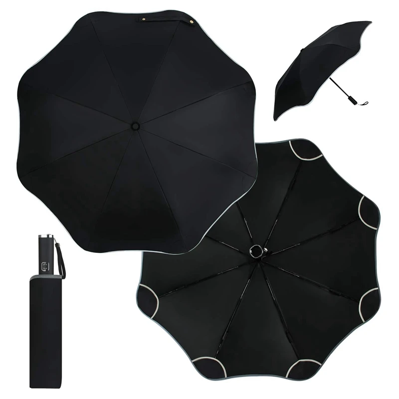 BEAU-Rounded Corner Windproof Compact Travel Umbrella, Sunshade Umbrella UV Protection Sun & Rain Umbrella