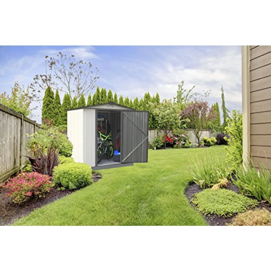 6' x 5' EZEE Galvanized Steel Low Gable Shed Cream with Peak Style Roof for Outdoor Storage