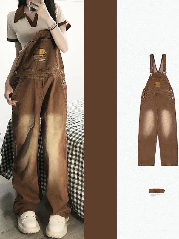 

Slimming Effect American Sle Hamburg Embroidered Denim Overalls Women's Spring Autumn plus Size Loose Fitting Pants