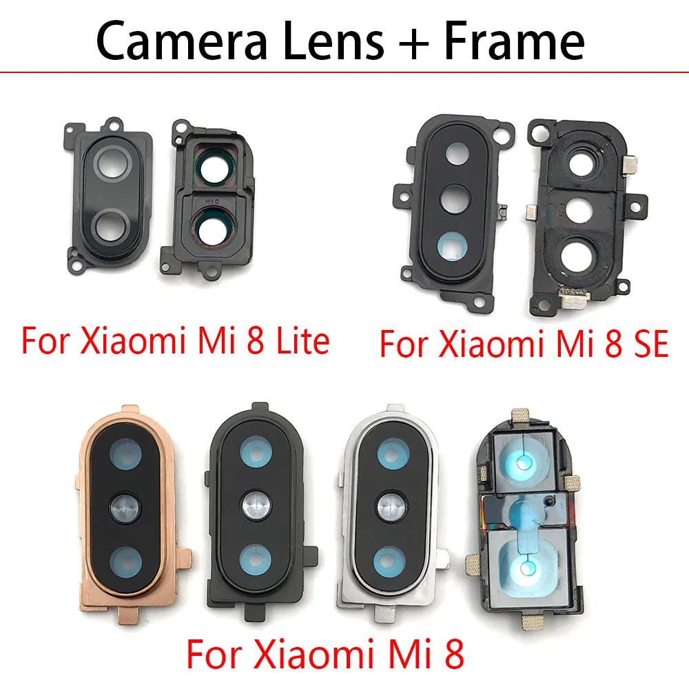 Back Rear Camera Glass Lens Cover With Frame Holder with Sticker For Xiaomi Mi8 Mi 8 Se Lite 8Se / Mi 10 Lite Replacement Parts