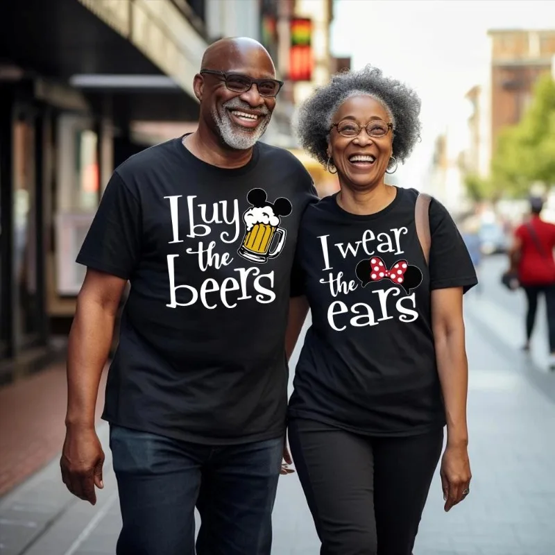 

I Wear The Ears and I Buy The Beers Matching Disney Couples Shirts Minnie and Mickey Adult T Shirts, Epcot Drinking Couple Shirt