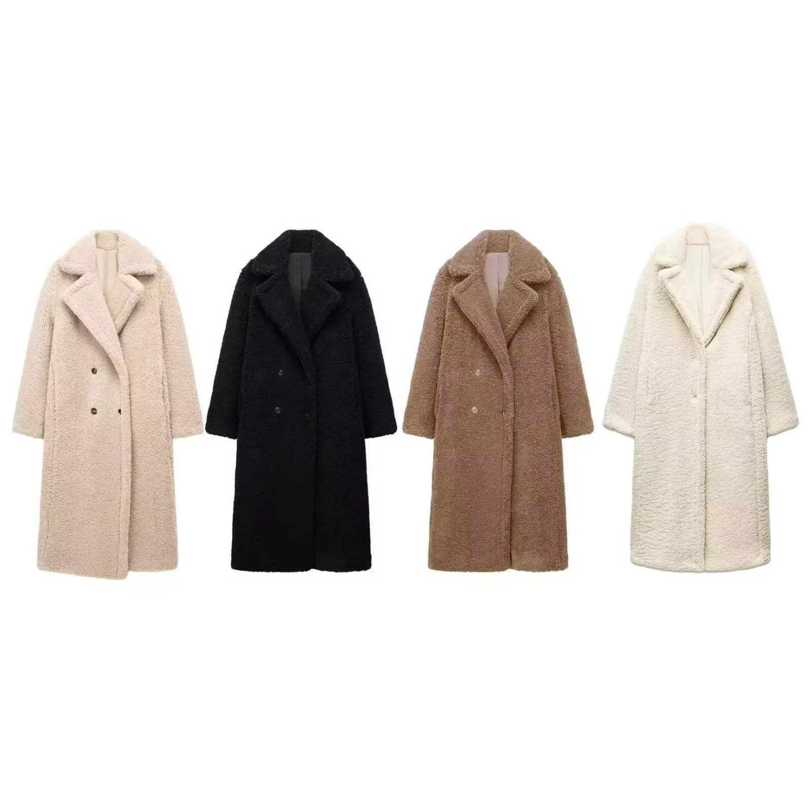 

New Autumn and Winter European American Women Double Breasted Fleece Thickened Long Warm Coat Woolen Jacket